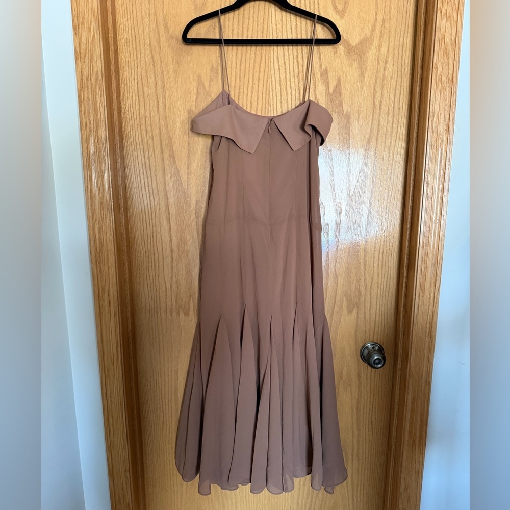 H&M ELEGANT BROWN MIDI DRESS‎ IN CRÉPE CHIFFON NWT SZ XS - Picture 11 of 14